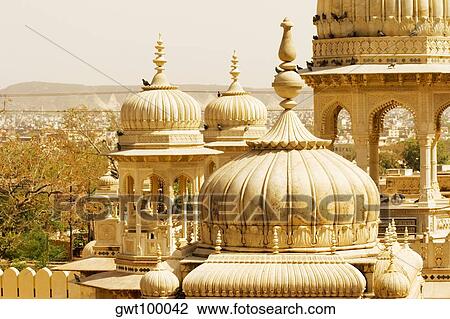 High angle view of domes of a palace, Royal Gaitor, Jaipur, Rajasthan, India View Large Photo Image Stock Image - High angle view of domes of a palace, Royal Gaitor, Jaipur, Rajasthan, India. Fotosearch