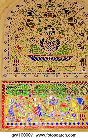 Stock Photo - Low angle view of an inlay pattern, Amber Fort, Jaipur, Rajasthan, India. Fotosearch