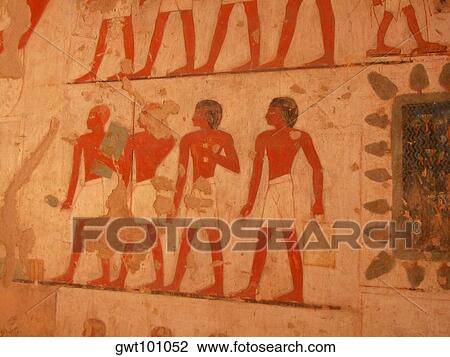 Stock Image - Close-up of paintings on the wall, Egypt. Fotosearch