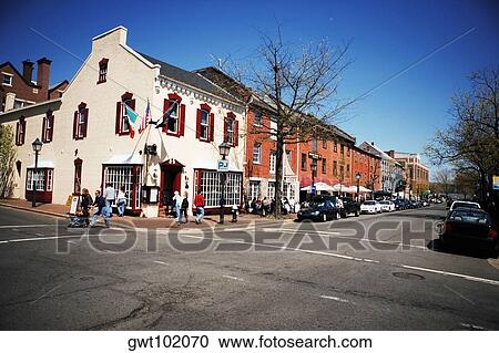 Stock Image - Building along the street, Old Town, Alexandria, Virginia, USA. Fotosearch