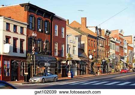 Buildings along a road, M street, Georgetown, Washington DC, USA View Large Photo Image Stock Photo - Buildings along a road, M street, Georgetown, Washington DC, USA. Fotosearch