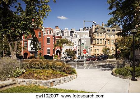 Stock Photo - Cars parked outside apartment buildings, Washington DC, USA. Fotosearch