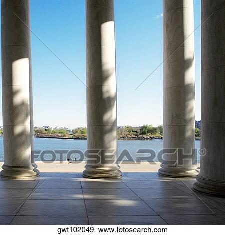 Columns at Jefferson Memorial with Tidal Basin in the background, Washington DC, USA View Large Photo Image Stock Photo - Columns at Jefferson Memorial with Tidal Basin in the background, Washington DC, USA. Fotosearch