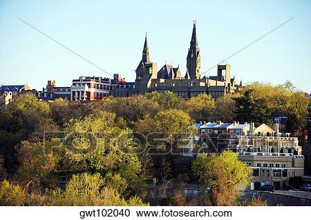 Stock Image - High angle view of the Georgetown University Campus, Washington DC, USA. Fotosearch