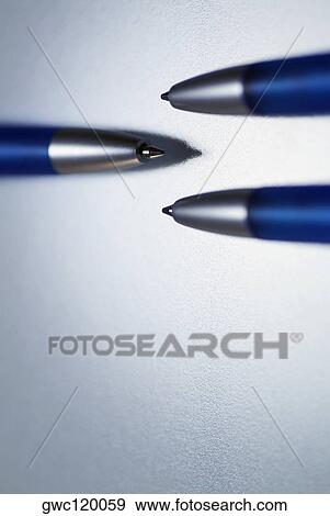 Close-up of three ballpoint pens View Large Photo Image Stock Photo - Close-up of three ballpoint pens. Fotosearch