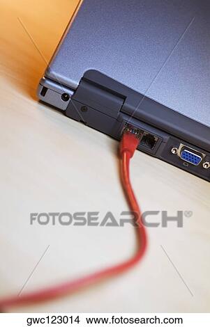 Close-up of a network cable plugged into a laptop View Large Photo Image Picture - Close-up of a network cable plugged into a laptop. Fotosearch