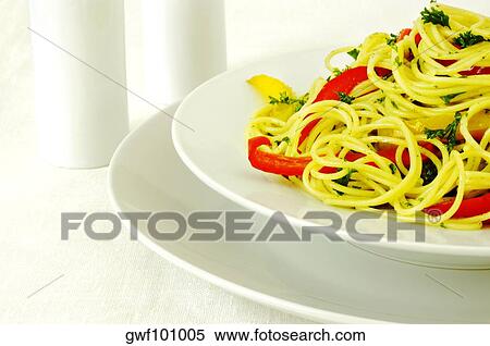 Stock Photography - Close-up of a plate of noodles. Fotosearch
