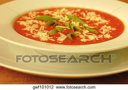 Stock Image - High angle view of a bowl of soup. Fotosearch