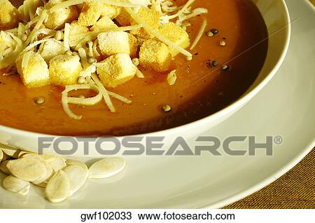 Stock Image - High angle view of a bowl of soup. Fotosearch