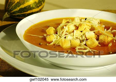 Stock Photography - High angle view of a bowl of soup. Fotosearch
