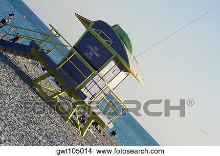 Picture - High angle view of a lifeguard hut, Miami, Florida, USA. Fotosearch