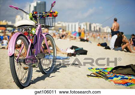 Close-up of a bicycle on the beach, South Beach, Miami, Florida, USA View Large Photo Image Stock Image - Close-up of a bicycle on the beach, South Beach, Miami, Florida, USA. Fotosearch