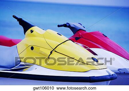 Close-up of two jet ski's in the sea, South Beach, Miami, Florida, USA View Large Photo Image Stock Image - Close-up of two jet ski's in the sea, South Beach, Miami, Florida, USA. Fotosearch