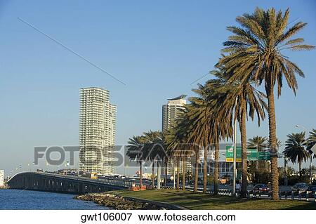 Stock Photo - Traffic on the highway, Miami, Florida, USA. Fotosearch