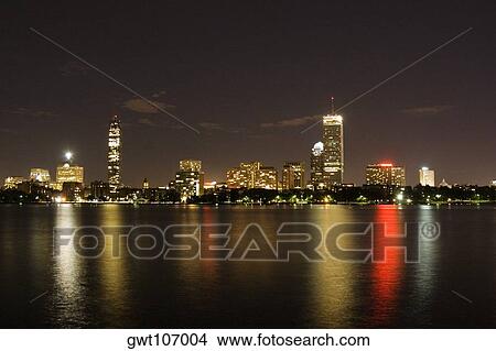 Buildings at the waterfront lit up at night, Boston, Massachusetts, USA View Large Photo Image Picture - Buildings at the waterfront lit up at night, Boston, Massachusetts, USA. Fotosearch