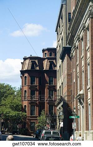 Picture - Cars parked in front of buildings, Boston, Massachusetts, USA. Fotosearch