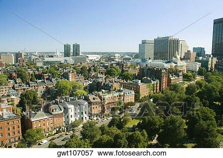 Stock Photo - High angle view of buildings in a city, Boston, Massachusetts, USA. Fotosearch