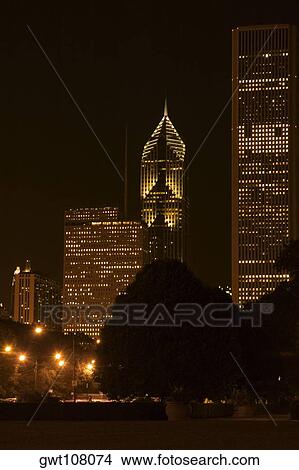 Buildings lit up at night, Chicago, Illinois, USA View Large Photo Image Picture - Buildings lit up at night, Chicago, Illinois, USA. Fotosearch