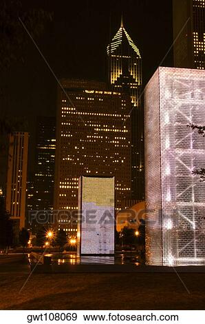 Buildings lit up at night, Chicago, Illinois, USA View Large Photo Image Stock Photo - Buildings lit up at night, Chicago, Illinois, USA. Fotosearch