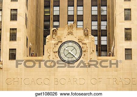 Low angle view of a clock on a building, Chicago Board Of Trade, Chicago, Illinois, USA View Large Photo Image Stock Photograph - Low angle view of a clock on a building, Chicago Board Of Trade, Chicago, Illinois, USA. Fotosearch
