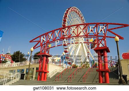 Low angle view of a ferris wheel in an amusement park, Navy Pier Park, Chicago, Illinois, USA View Large Photo Image Stock Image - Low angle view of a ferris wheel in an amusement park, Navy Pier Park, Chicago, Illinois, USA. Fotosearch