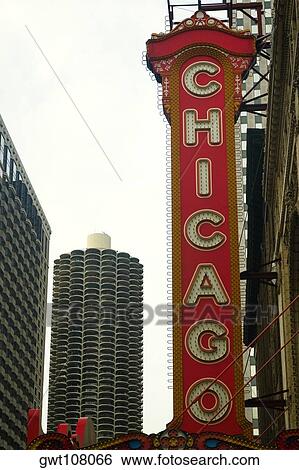 Low angle view of the sign board of a theater, Chicago, Illinois, USA View Large Photo Image Stock Photograph - Low angle view of the sign board of a theater, Chicago, Illinois, USA. Fotosearch