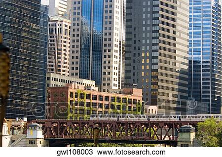 Train crossing a bridge, Chicago, Illinois, USA View Large Photo Image Stock Image - Train crossing a bridge, Chicago, Illinois, USA. Fotosearch