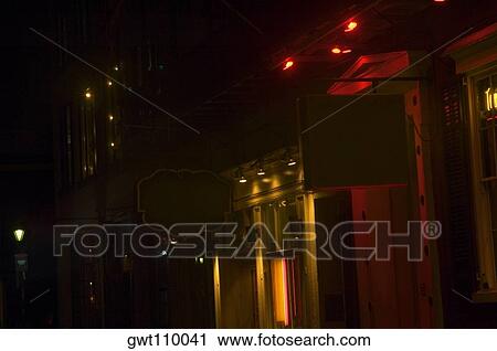 Stock Image - Building lit up at night, New Orleans, Louisiana, USA. Fotosearch