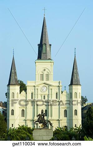 Statue in front of a cathedral, St. Louis Cathedral, Jackson Square, New Orleans, Louisiana, USA View Large Photo Image Picture - Statue in front of a cathedral, St. Louis Cathedral, Jackson Square, New Orleans, Louisiana, USA. Fotosearch