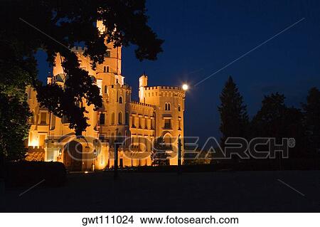 Building lit up at night, Czech Republic View Large Photo Image Picture - Building lit up at night, Czech Republic. Fotosearch