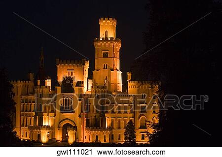 Building lit up at night, Czech Republic View Large Photo Image Stock Image - Building lit up at night, Czech Republic. Fotosearch