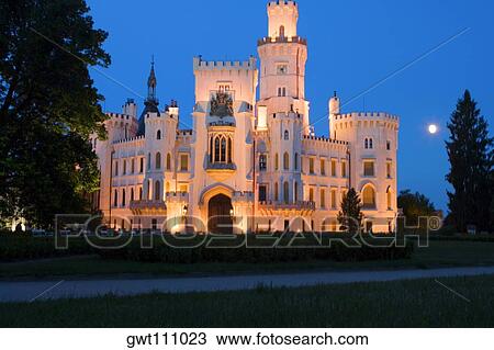 Building lit up at night, Czech Republic View Large Photo Image Stock Image - Building lit up at night, Czech Republic. Fotosearch