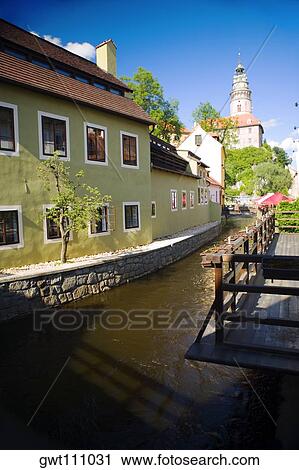Buildings on both sides of a canal, Czech republic View Large Photo Image Stock Image - Buildings on both sides of a canal, Czech republic. Fotosearch