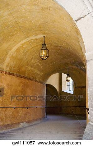 Lamps hanging in a tunnel, Czech Republic View Large Photo Image Stock Photo - Lamps hanging in a tunnel, Czech Republic. Fotosearch