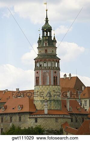 Stock Photo - Low angle view of a tower, Old Town Square, Prague, Czech Republic. Fotosearch
