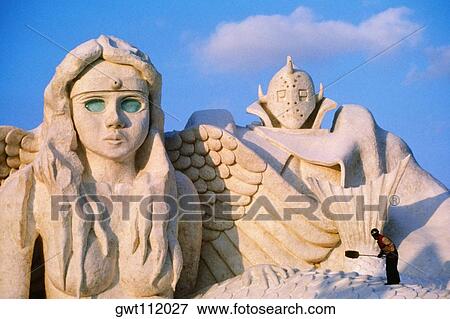 Stock Photo - Close-up of snow sculptured characters, Snow Festival, Sapporo, Japan. Fotosearch