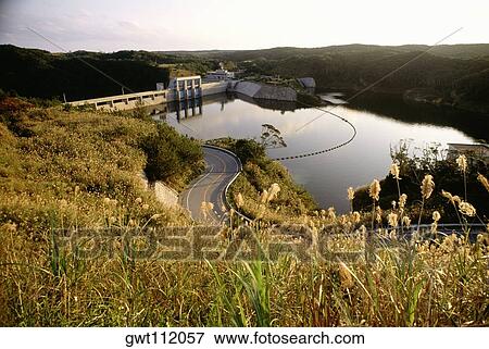 High angle view of a dam and a reservoir, Okinawa, Japan View Large Photo Image Stock Photo - High angle view of a dam and a reservoir, Okinawa, Japan. Fotosearch