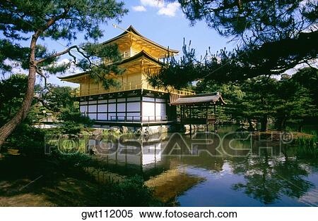 Reflection of a temple in water, Golden Pavilion, Kyoto, Japan View Large Photo Image Stock Photography - Reflection of a temple in water, Golden Pavilion, Kyoto, Japan. Fotosearch