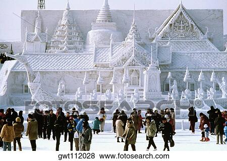 Tourist in front of a snow sculpture, Bangkok's Royal Palace, Snow Festival, Sapporo, Japan View Large Photo Image Stock Photo - Tourist in front of a snow sculpture, Bangkok's Royal Palace, Snow Festival, Sapporo, Japan. Fotosearch