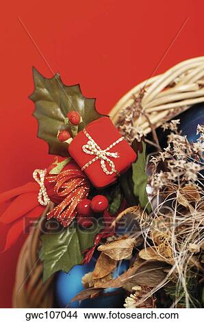 Picture - High angle view of a Christmas ornaments. Fotosearch