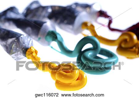 Stock Image - Close-up of paint squeezed out of tubes. Fotosearch