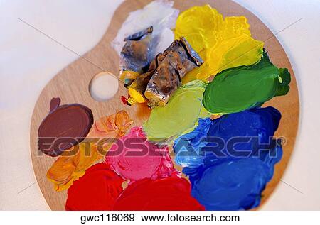 High angle view of three paint tubes on a palette View Large Photo Image Stock Photo - High angle view of three paint tubes on a palette. Fotosearch
