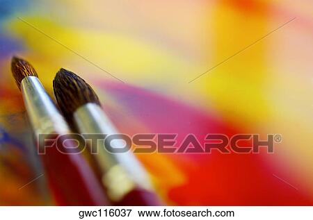 High angle view of two paintbrushes View Large Photo Image Stock Photo - High angle view of two paintbrushes. Fotosearch