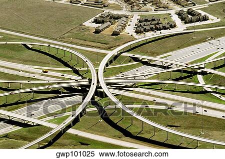 Aerial view of a highway clover leaf View Large Photo Image Stock Photography - Aerial view of a highway clover leaf. Fotosearch