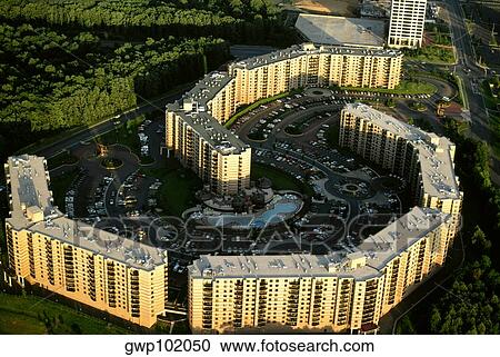 Stock Image - Aerial view of Apartments in Tyson Corner Area of Virginia. Fotosearch