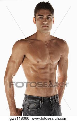 Portrait of a bare chested young man View Large Photo Image Stock Image - Portrait of a bare chested young man. Fotosearch