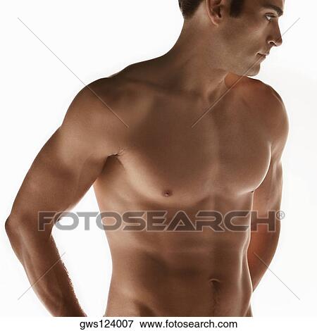 Close-up of a bare chested young man View Large Photo Image Stock Photo - Close-up of a bare chested young man. Fotosearch