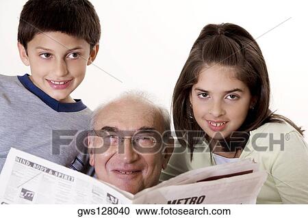Portrait of a grandfather with his grandson and his granddaughter View Large Photo Image Stock Image - Portrait of a grandfather with his grandson and his granddaughter. Fotosearch