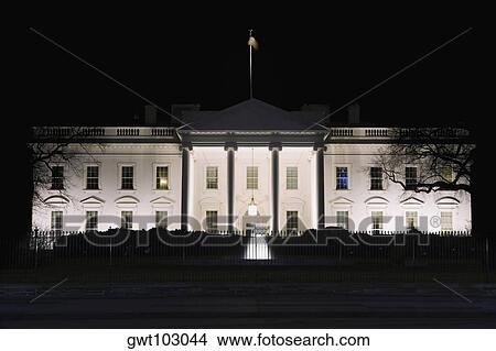 Facade of a government building lit up at night, White House, Washington DC, USA View Large Photo Image Picture - Facade of a government building lit up at night, White House, Washington DC, USA. Fotosearch