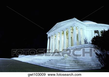 Low angle view of a building lit up at night, Jefferson Memorial, Washington DC, USA View Large Photo Image Stock Photo - Low angle view of a building lit up at night, Jefferson Memorial, Washington DC, USA. Fotosearch